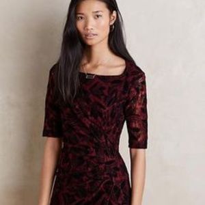Anthropologie Maeve red black ruched dress size 4